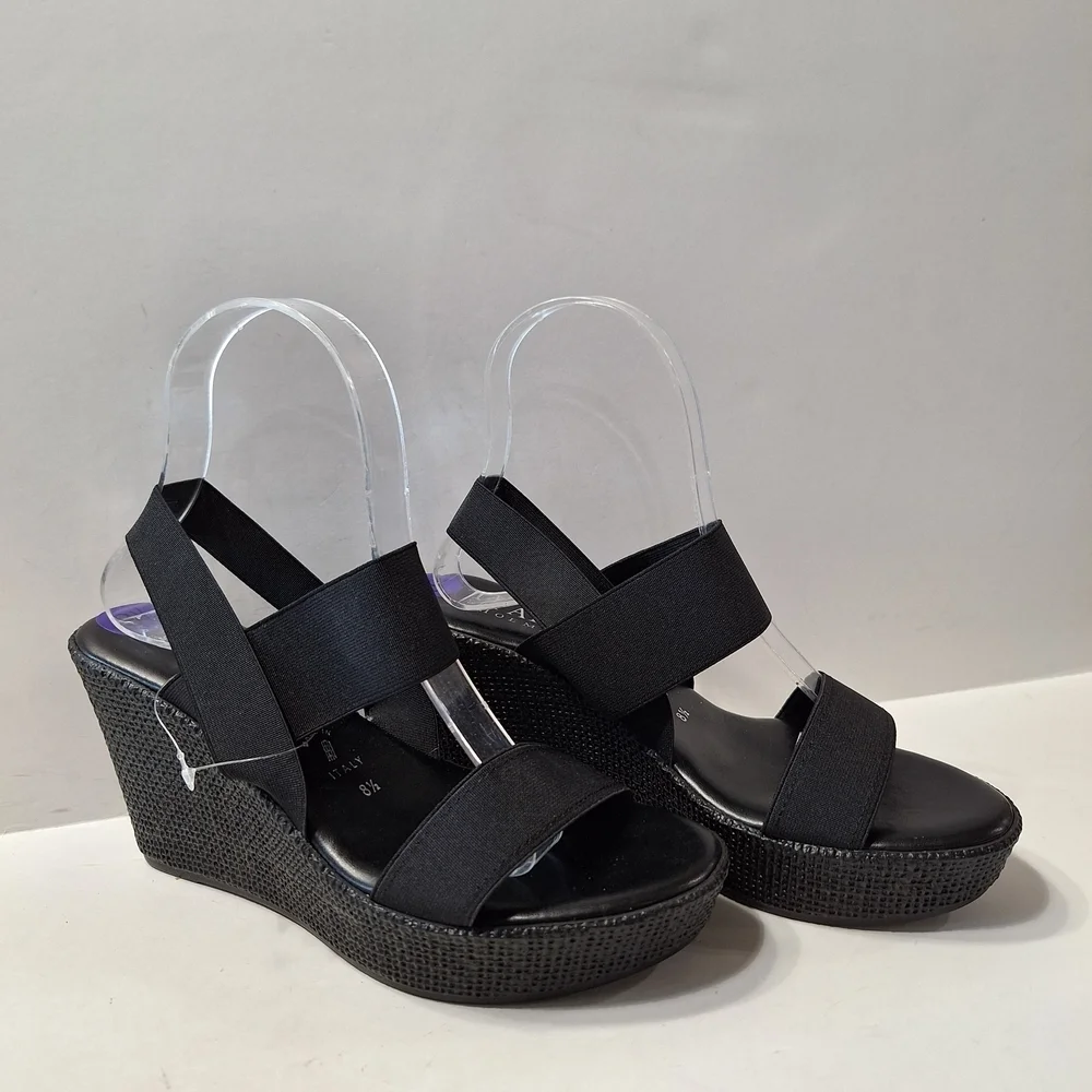 Italian Shoemakers Black Elastic Strap Wedge Sandals